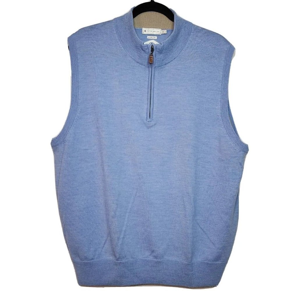 Peter Millar 1/4 Zip Sweater Vest Merino Wool Sky Blue - Men's XL